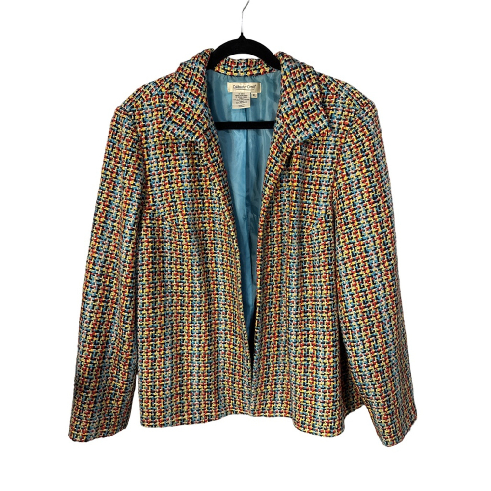 Coldwater Creek Tweed Blazer Multicolor Silk Blend Vintage Open Front Si